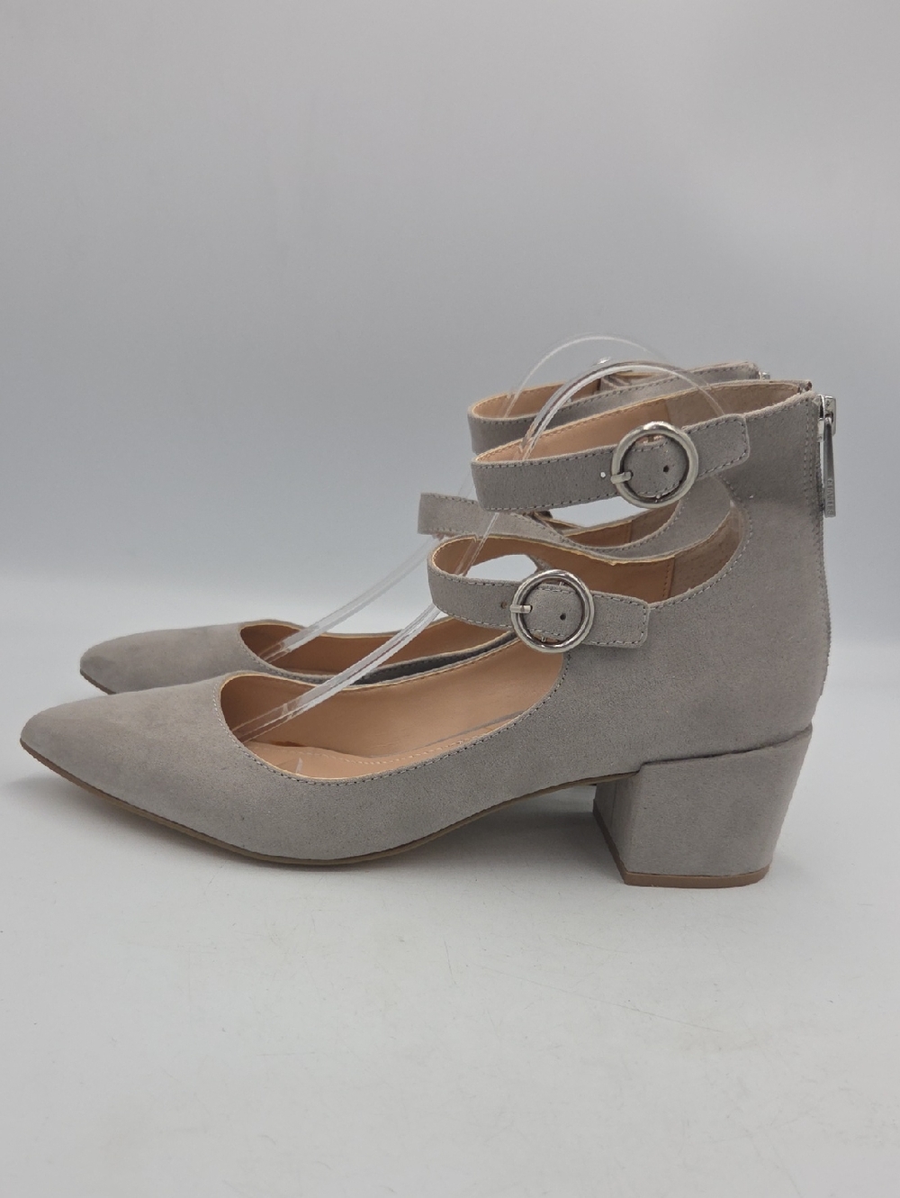Charles By Charles David Gray Suede Double-Strap Block Heel Pumps